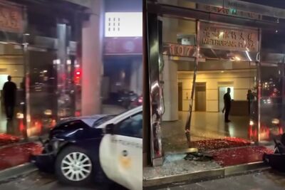 你累了嗎？警車撞「東區大樓玻璃門」半毀　目擊者看傻