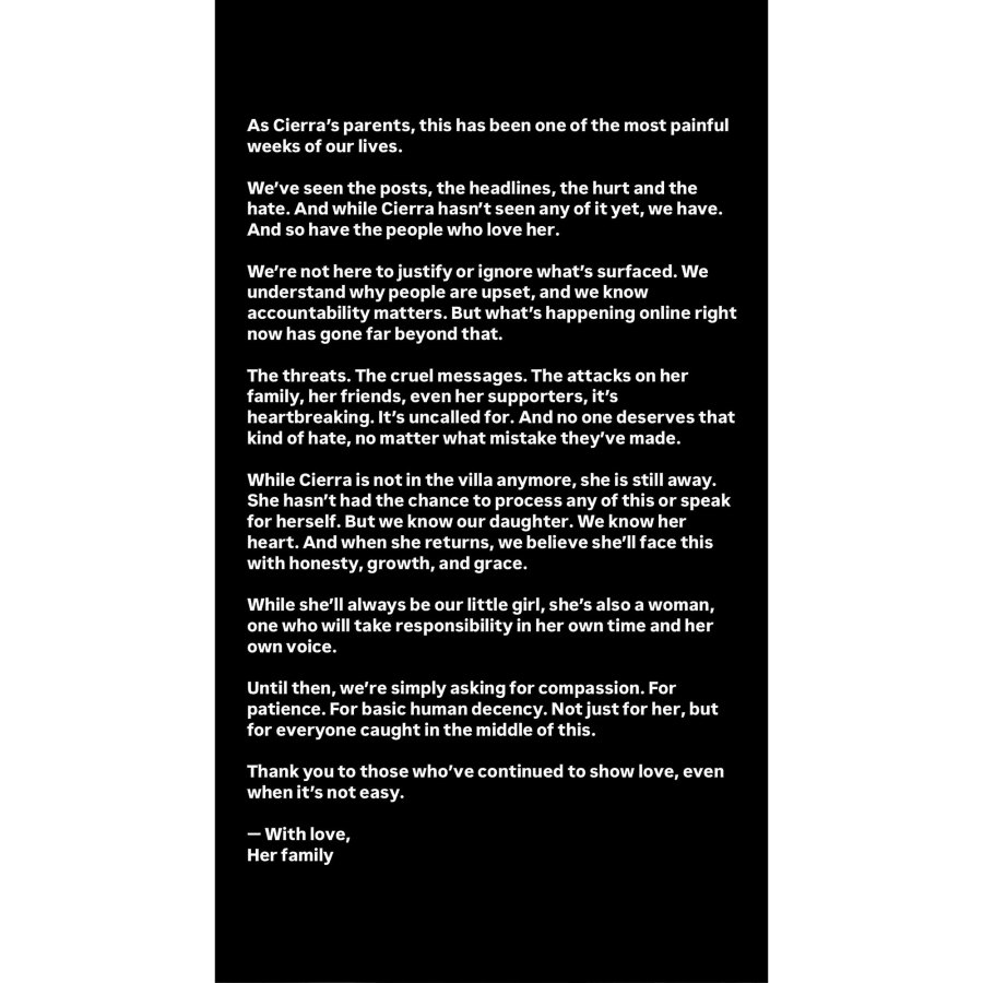 Cierra Ortega Parents Break Silence Following Her Love Island USA Exit After Racism Controversy Instagram