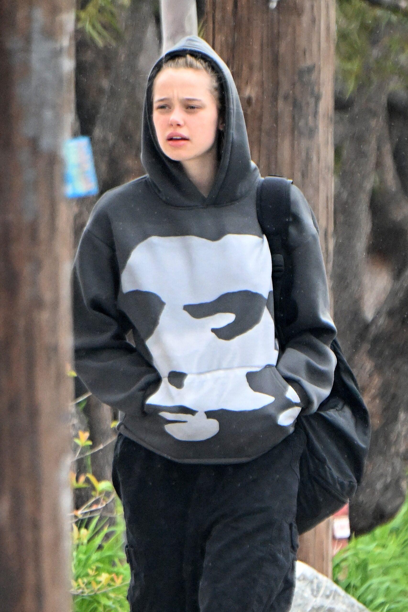 Shiloh Jolie wears one of her signature hoodies as she heads to dance class in studio city