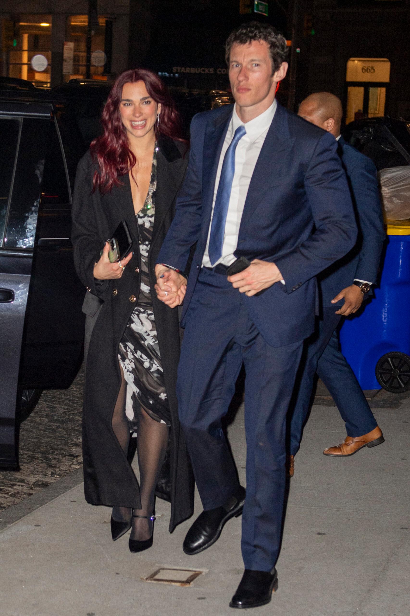 Dua Lipa goes to dinner at NYC's trendy Zero Bond club with boyfriend Callum Turner.