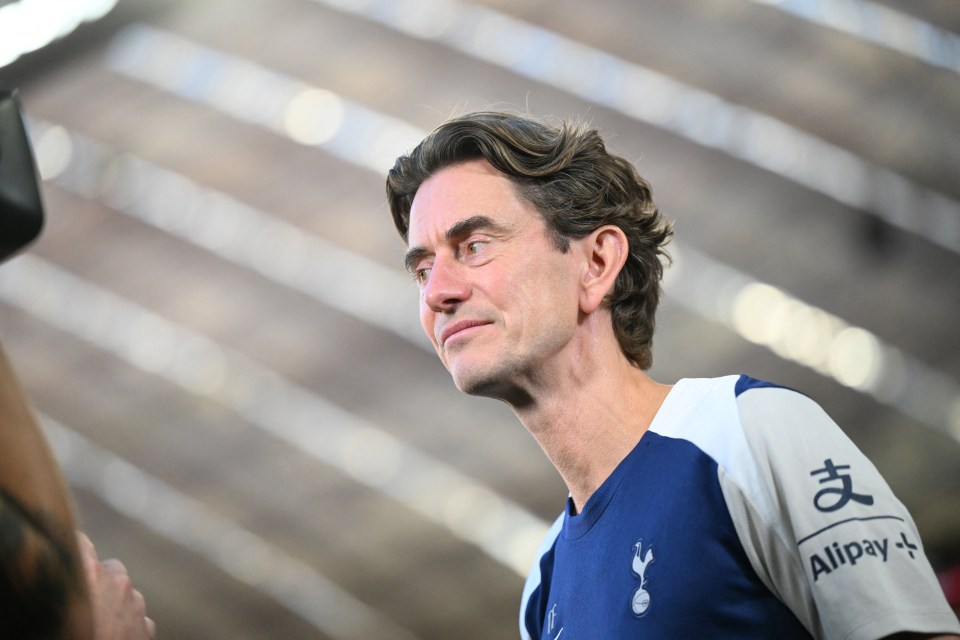 Tottenham Hotspur's Danish head coach Thomas Frank speaks during an interview ahead of a friendly football match between FC Bayern Munich and Tottenham Hotspur in Munich, southern Germany, on August 7, 2025. (Photo by LUKAS BARTH-TUTTAS / AFP) (Photo by LUKAS BARTH-TUTTAS/AFP via Getty Images)