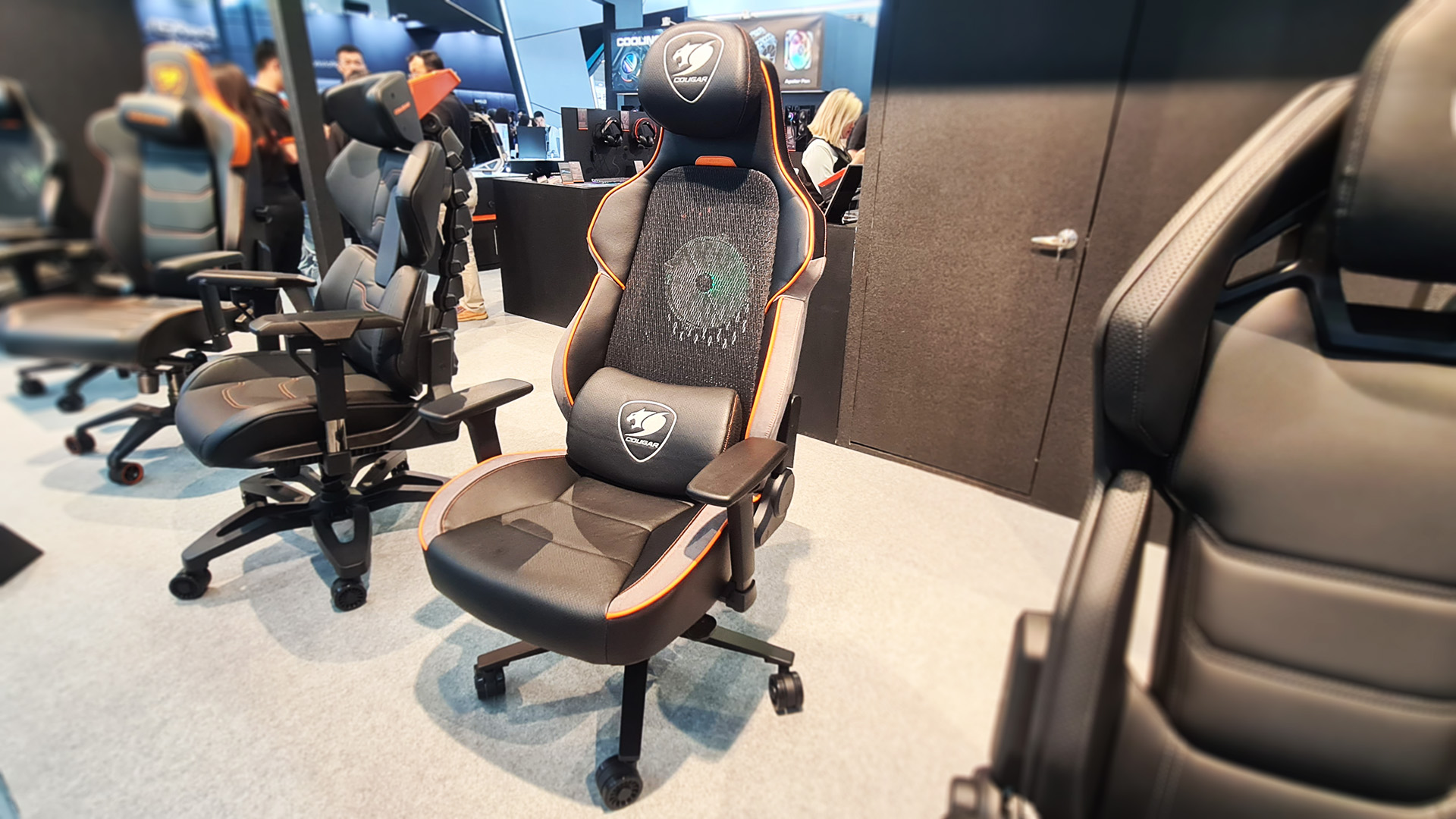 Cougar gaming chair with a fan in the backrest.