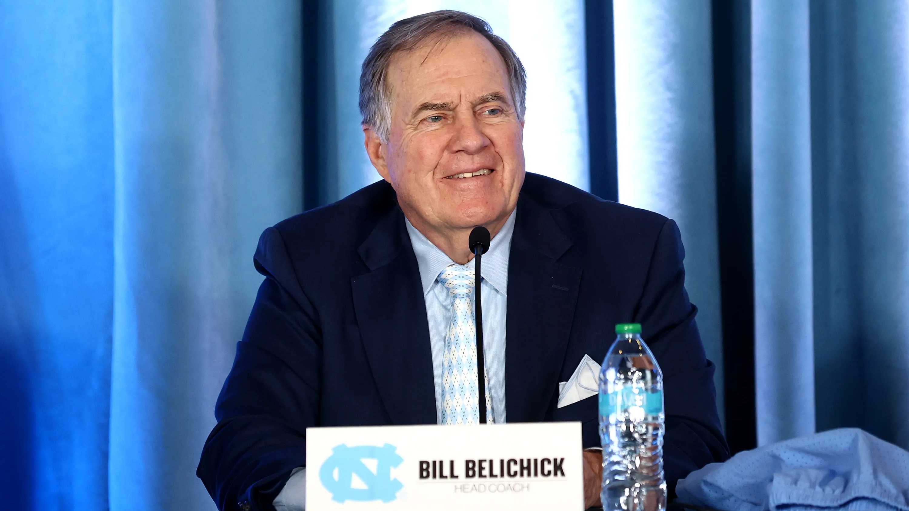 CHAPEL HILL, NORTH CAROLINA - DECEMBER 12: Head Coach Bill Belichick of the North Carolina Tar Heels speaks to the media during a press conference on December 12, 2024 in Chapel Hill, North Carolina. (Photo by Jared C. Tilton/Getty Images)