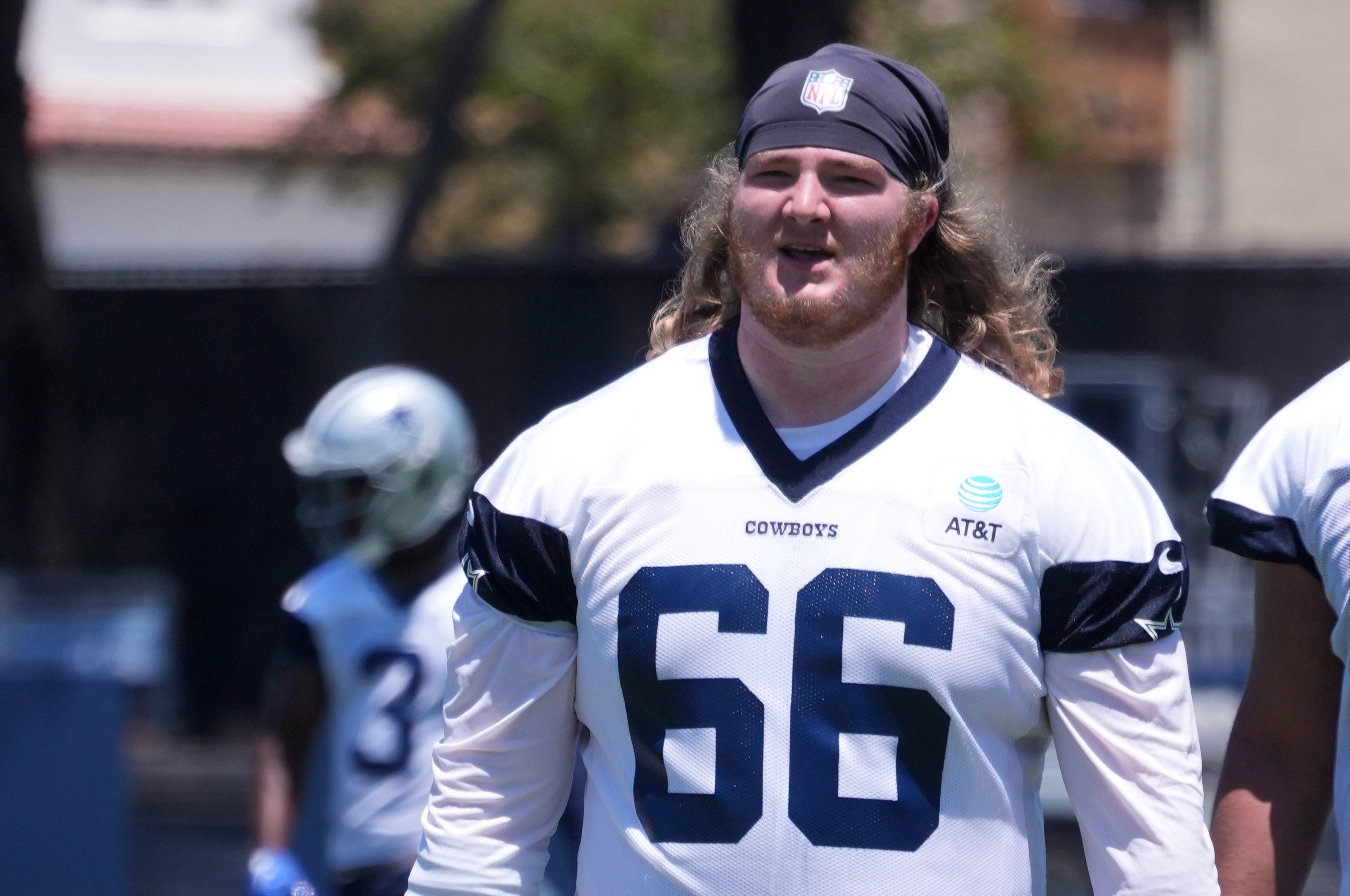 Jul 27, 2023; Oxnard, CA, USA; Dallas Cowboys guard T.J. Bass (66) Kirby Lee-USA TODAY Sports