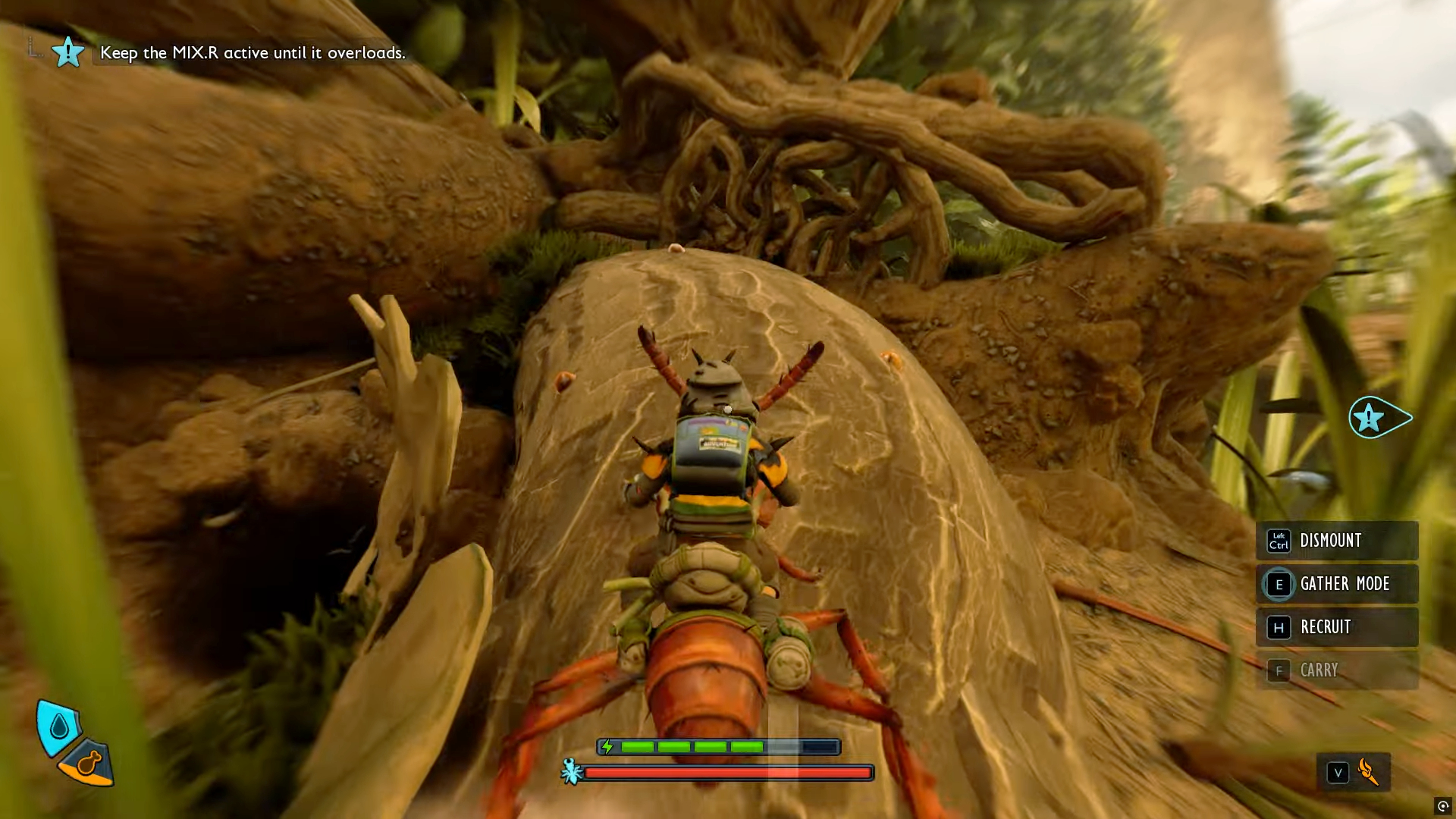 Grounded 2 Sizzling Key location: A character riding an ant up a tree root.