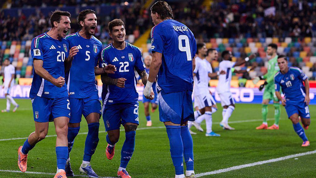 Italy celebrate a goal