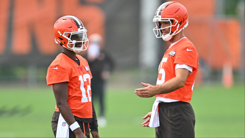 Shedeur Sanders and Joe Flacco at mandatory mini camp