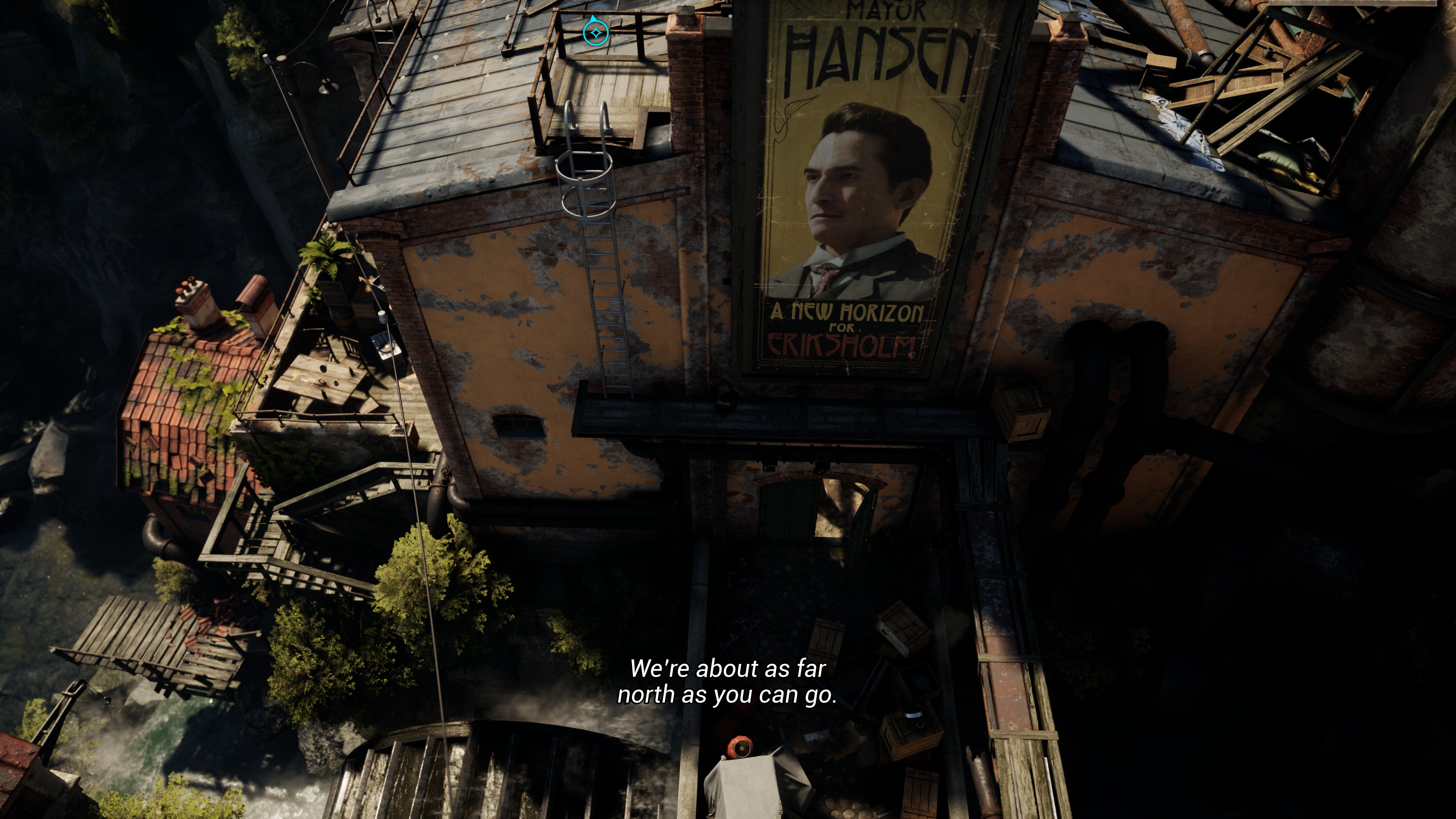 Sneaking past a huge poster of the mayor.