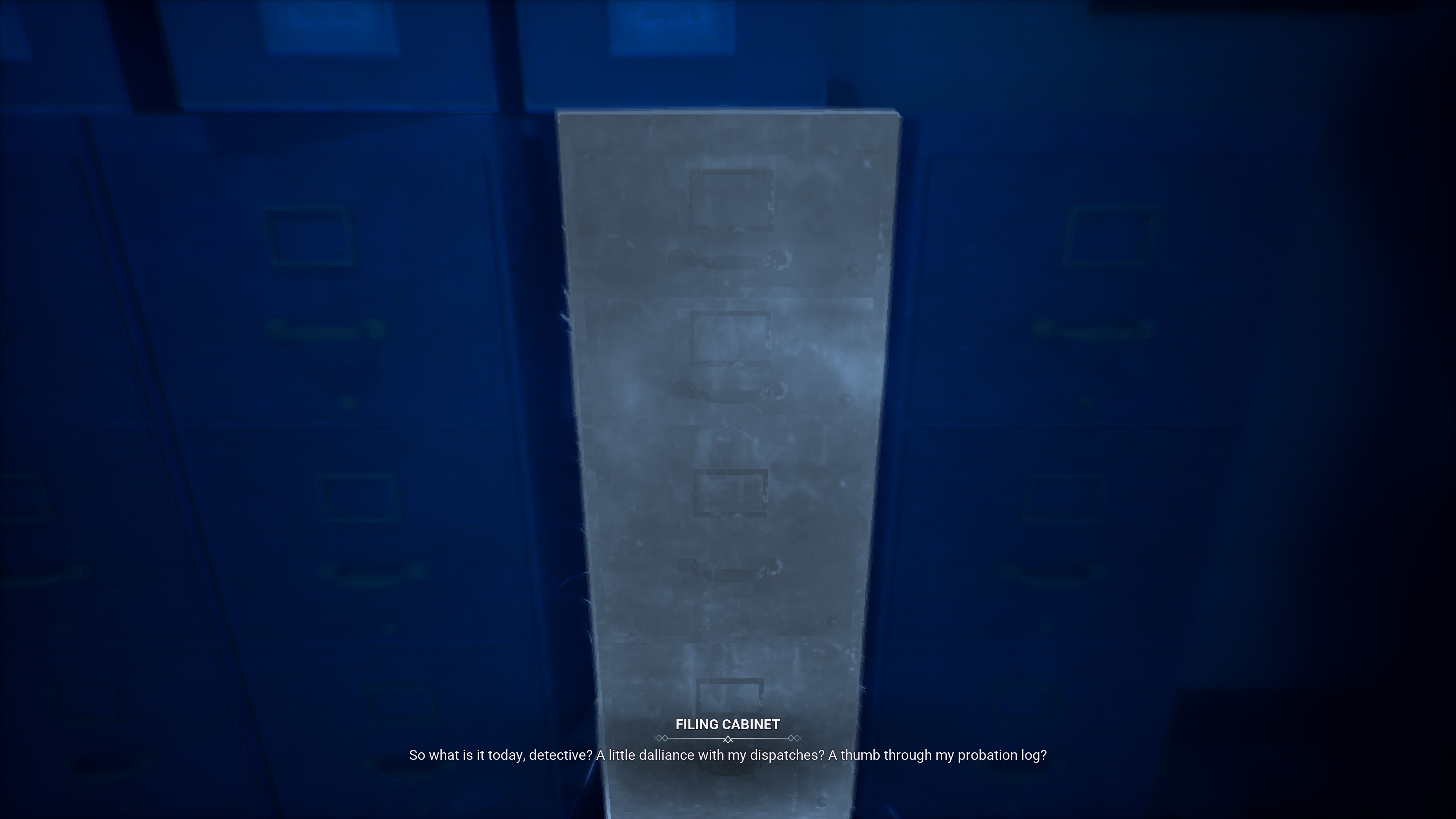 Fabien chatting to a filing cabinet