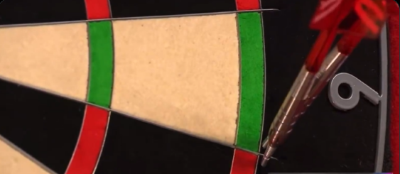 Nathan Aspinall's darts sitting in the dart board, blocking double six
