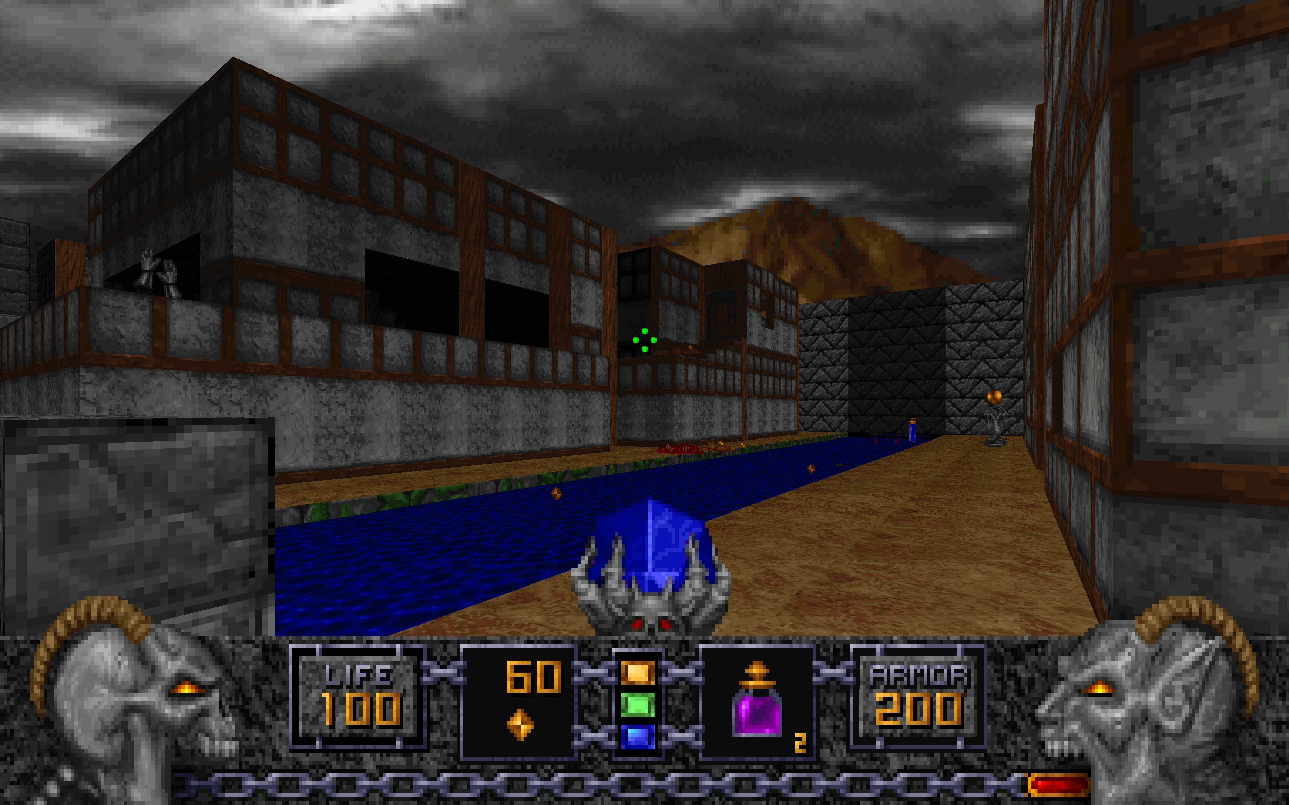 Screenshots from Heretic showing its various true-to-life outdoor environments