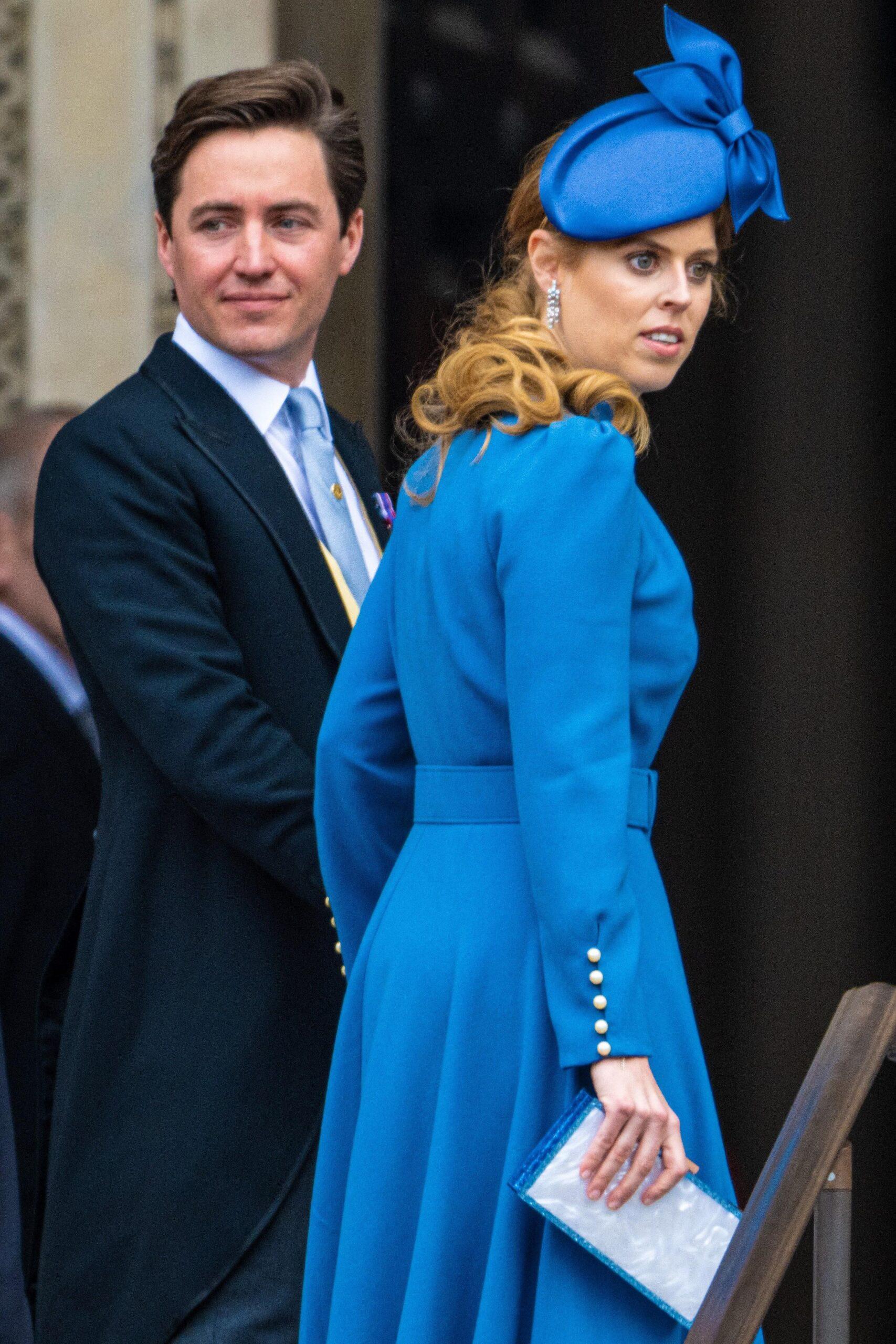Princess Beatrice of York with her husband Edoardo Mapelli Mozzi attending the Service of Thanksgiving for the Queen, marking the monarch's 70 year Platinum Jubilee, at St Paul&rsquo;s Cathedral in London