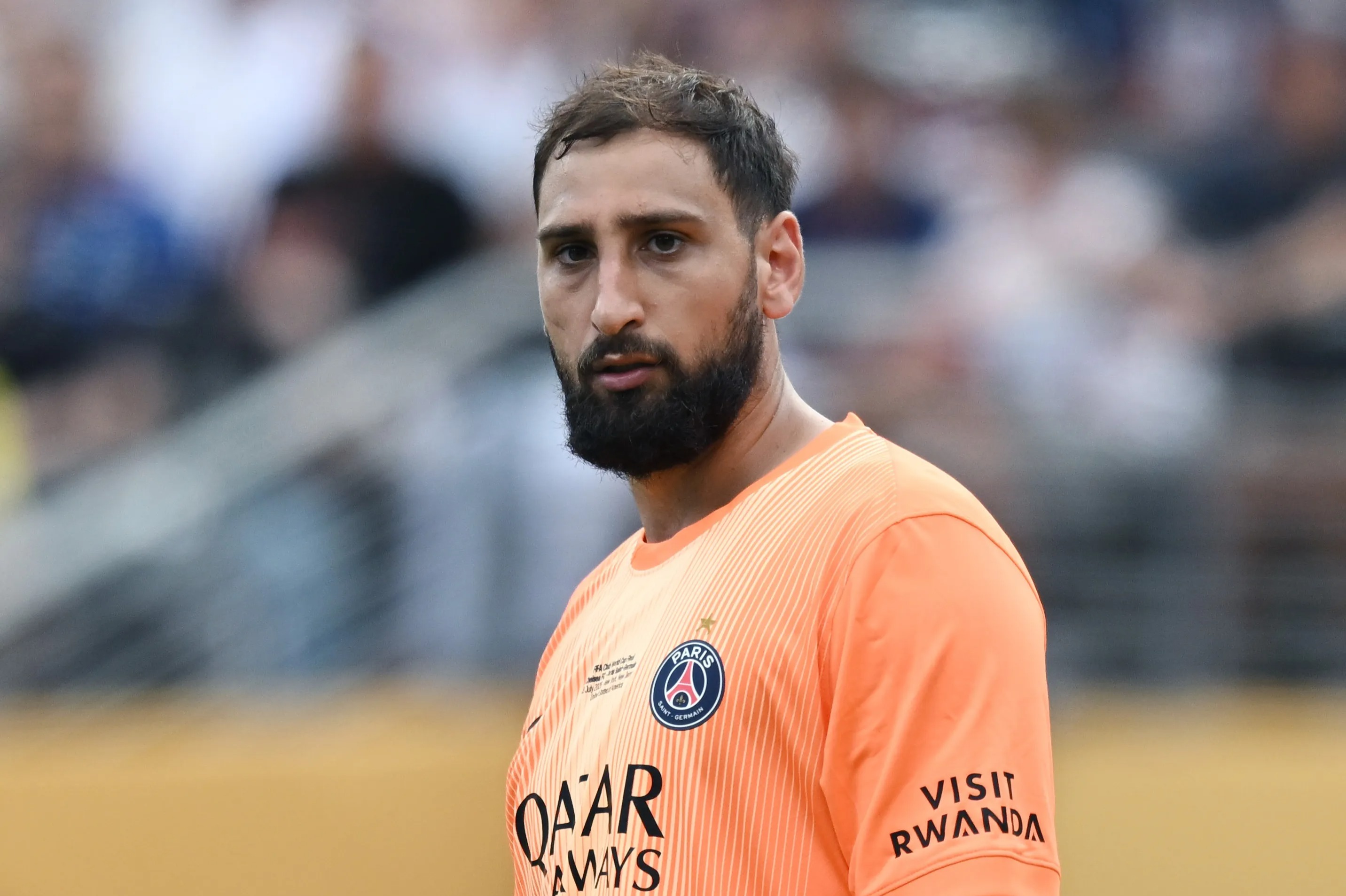 EAST RUTHERFORD, NEW JERSEY - JULY 13: Gianluigi Donnarumma of Paris Saint-Germain looks on during the FIFA Club World Cup 2025 final match between Chelsea FC and Paris Saint-Germain at MetLife Stadium on July 13, 2025 in East Rutherford, New Jersey. (Photo by Image Photo Agency/Getty Images)