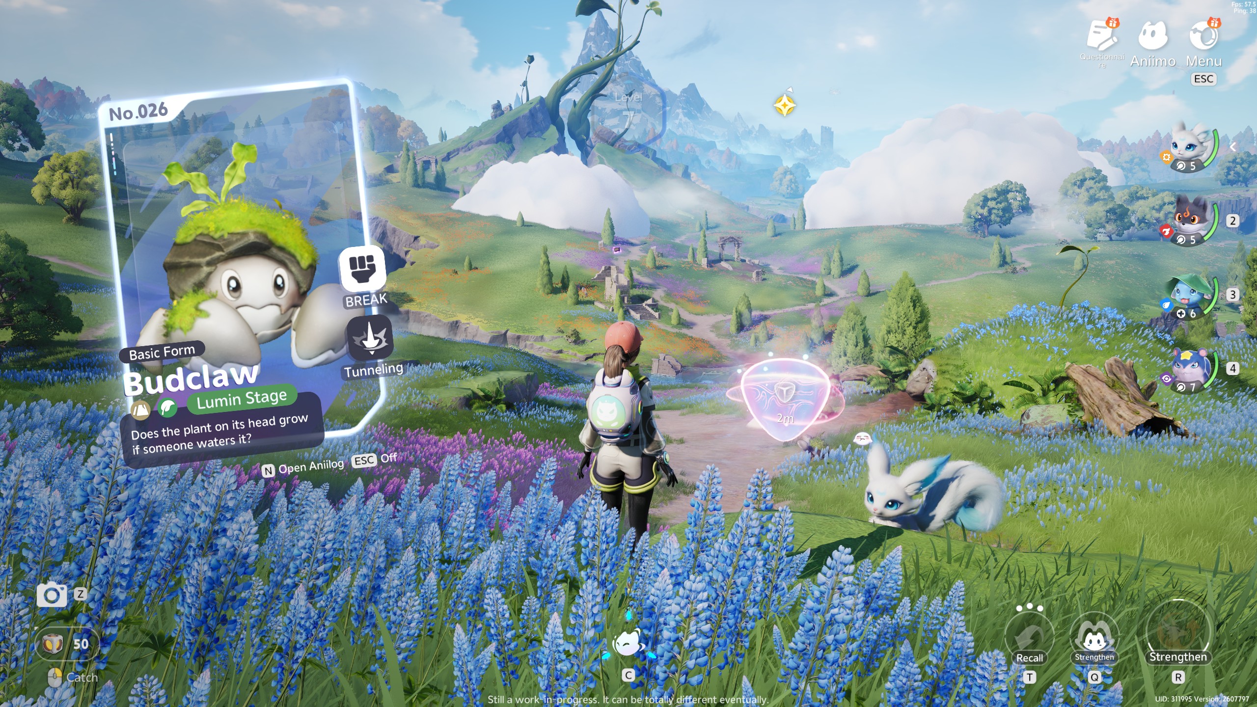 Aniimo - A player in the wild catches a budclaw