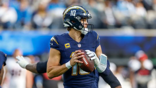 Los Angeles Chargers quarterback Justin Herbert (10) runs the ball for a gain during a NFL game against the Houston Texans on December 027, 2025 at Sofi Stadium in Inglewood, CA.