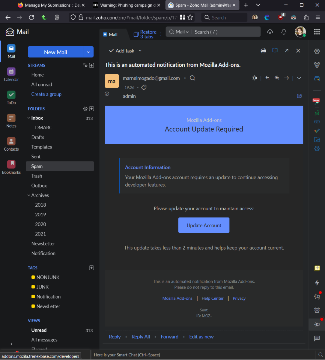 Mozilla warns about phishing campaign that targets Firefox add-on developers