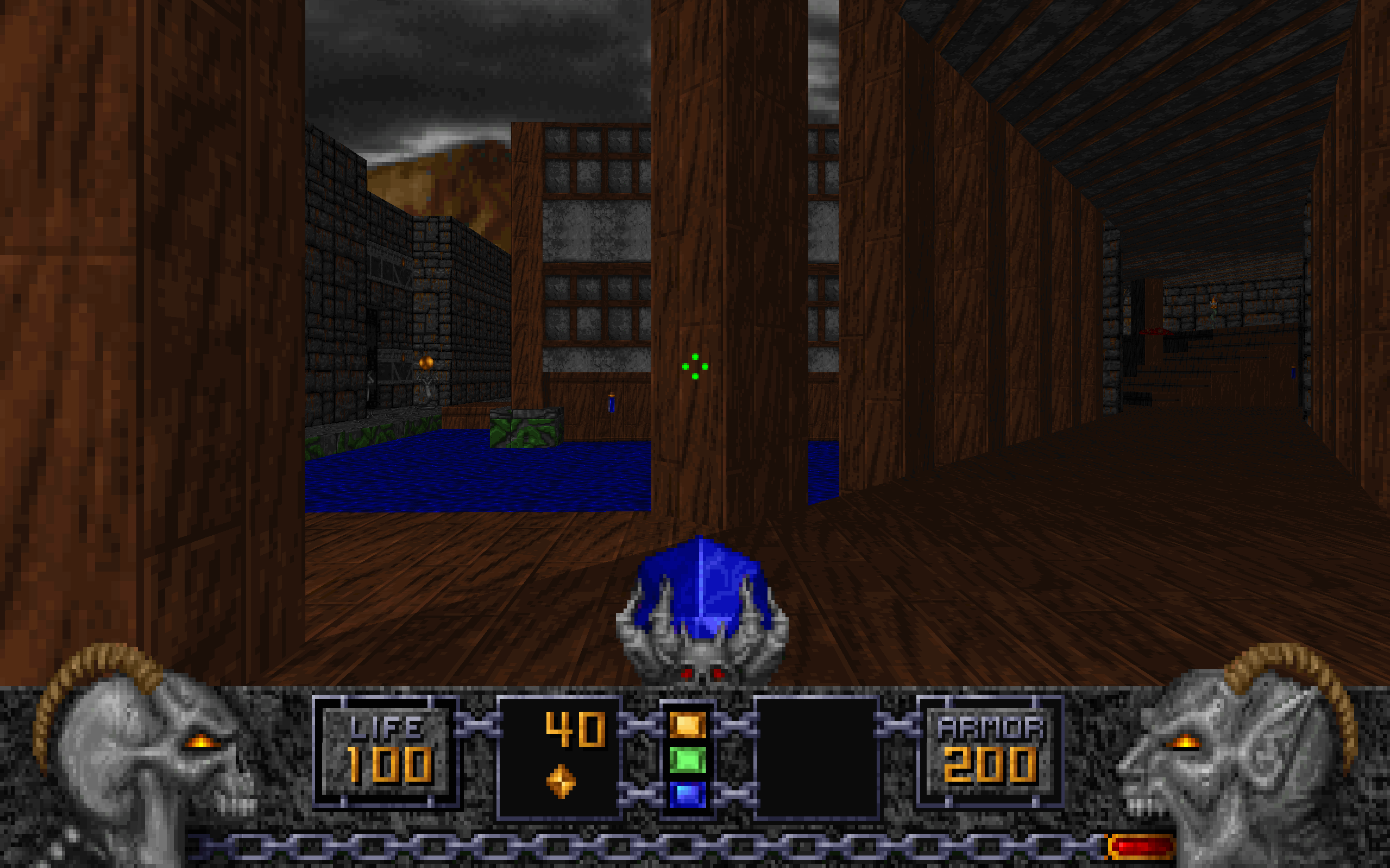 Screenshots from Heretic showing its various true-to-life outdoor environments