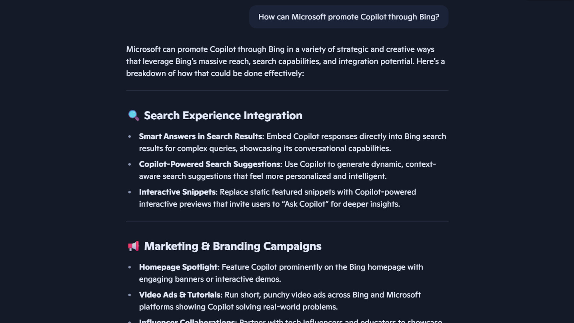 A screenshot of the output from Microsoft's Copilot when asking 