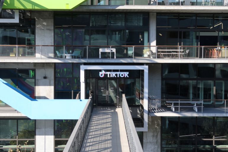 FILE PHOTO: A logo is displayed over a door at the U.S. headquarters of the social media company TikTok in Culver City, California, U.S. January 17, 2025. REUTERS/David Swanson/File Photo