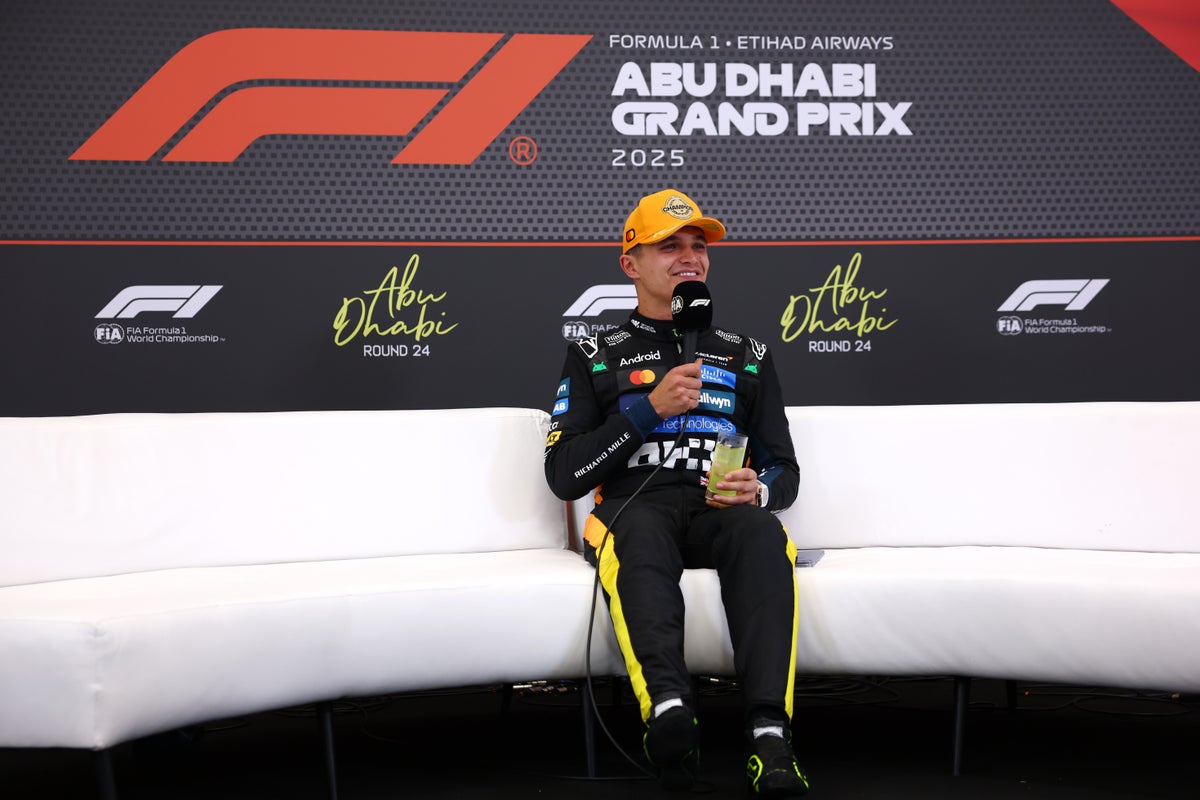 Norris was emotional as he reflected on his season at the post-race press conference (Getty)