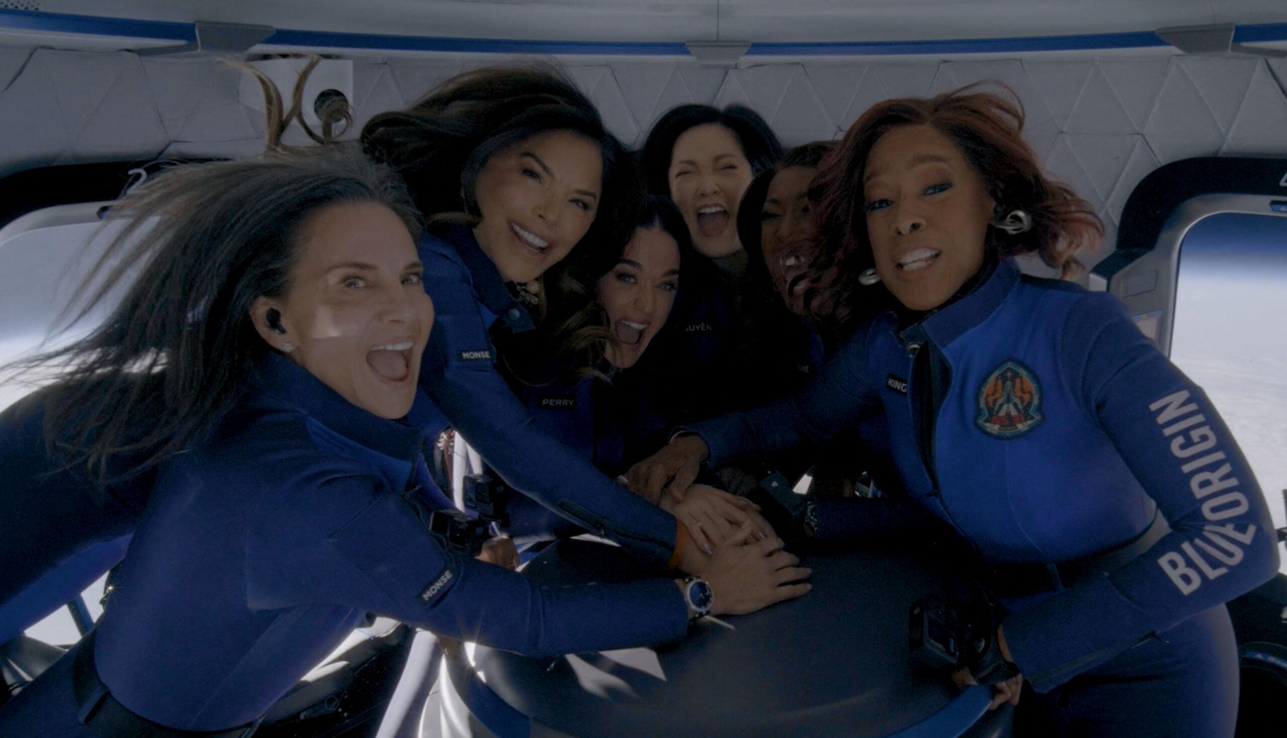 Blue Origin's all-female NS-31 crew - including Katy Perry, Lauren Sanchez and Gayle King - float in zero gravity on their voyage to space