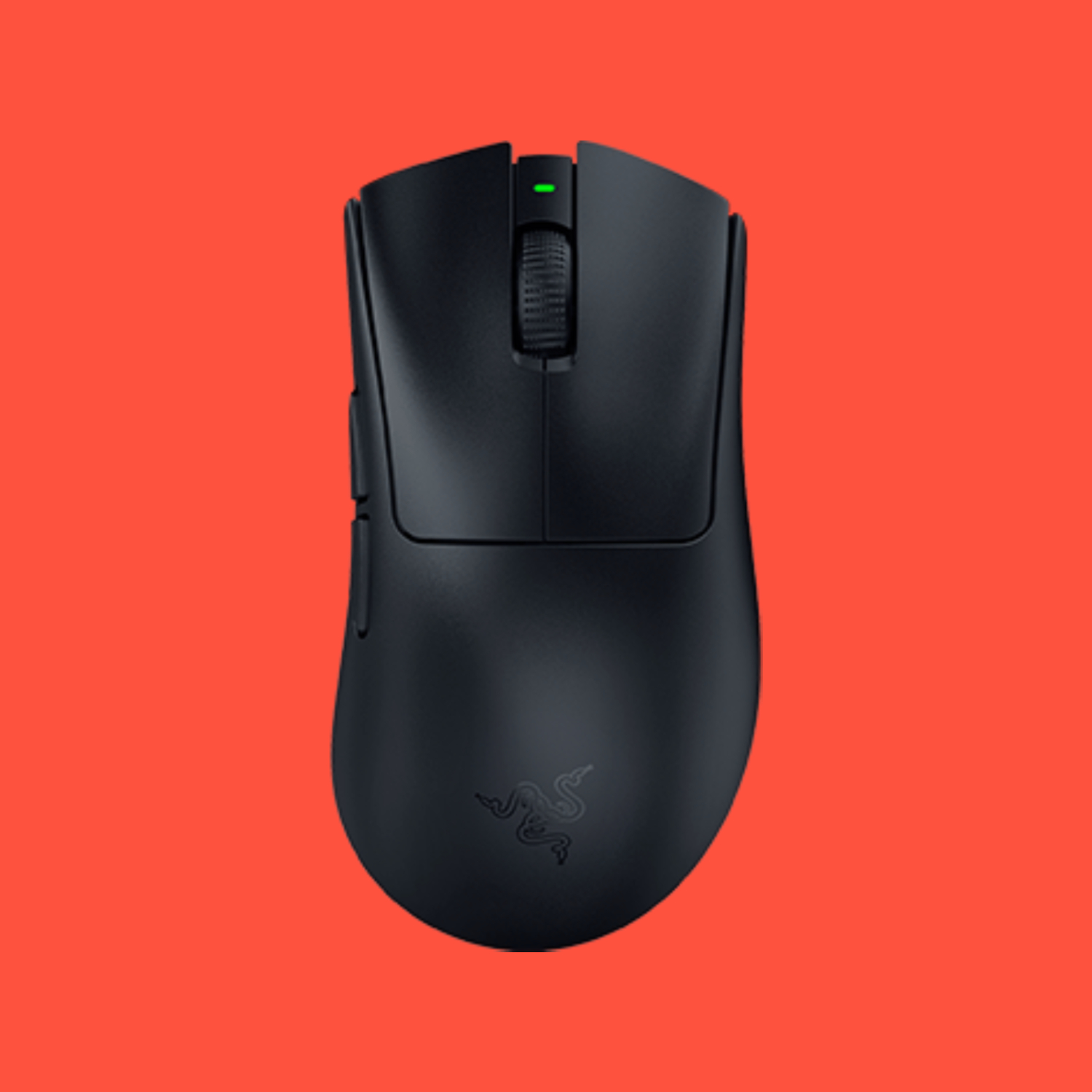 The Razer Deathadder V3 Hyperspeed gaming mouse on a red background