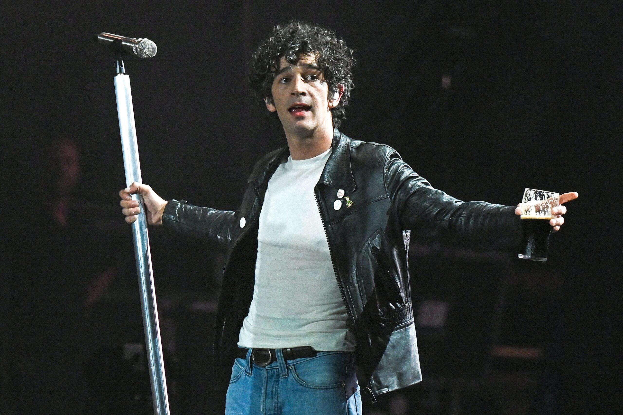Matty Healy of The 1975 performs on the Pyramid Stage