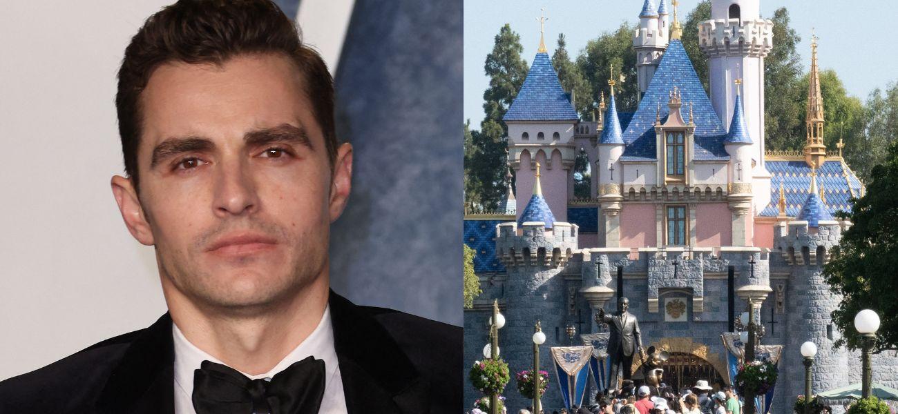 Dave Franco (left) Disneyland castle (right)