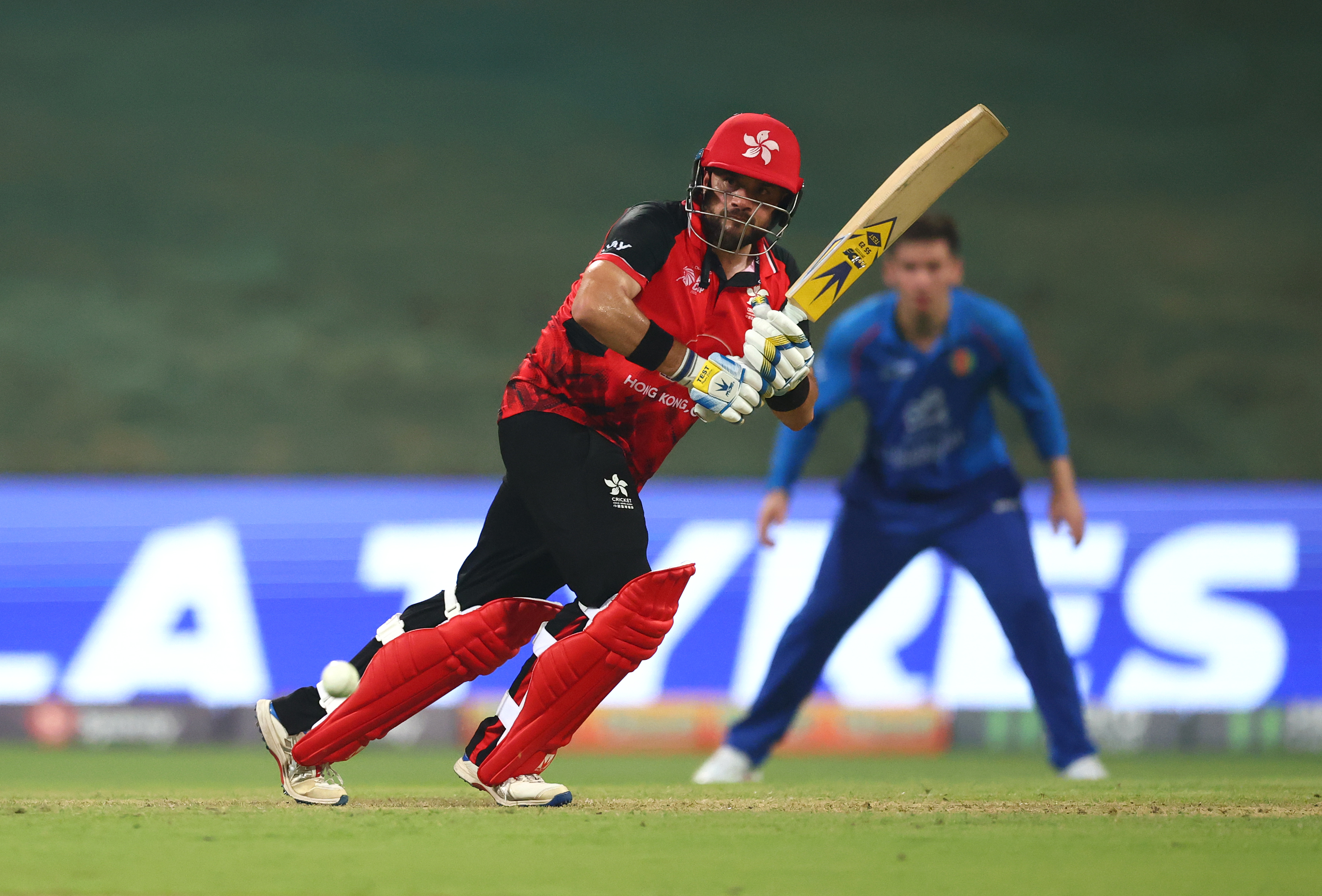 ABU DHABI, UNITED ARAB EMIRATES - SEPTEMBER 09: Yasim Murtaza of Hong Kong bats during the Asia Cup match between Afghanistan and Hong Kong at Zayed Cricket Stadium on September 09, 2025 in Abu Dhabi, United Arab Emirates. (Photo by Francois Nel/Getty Images)