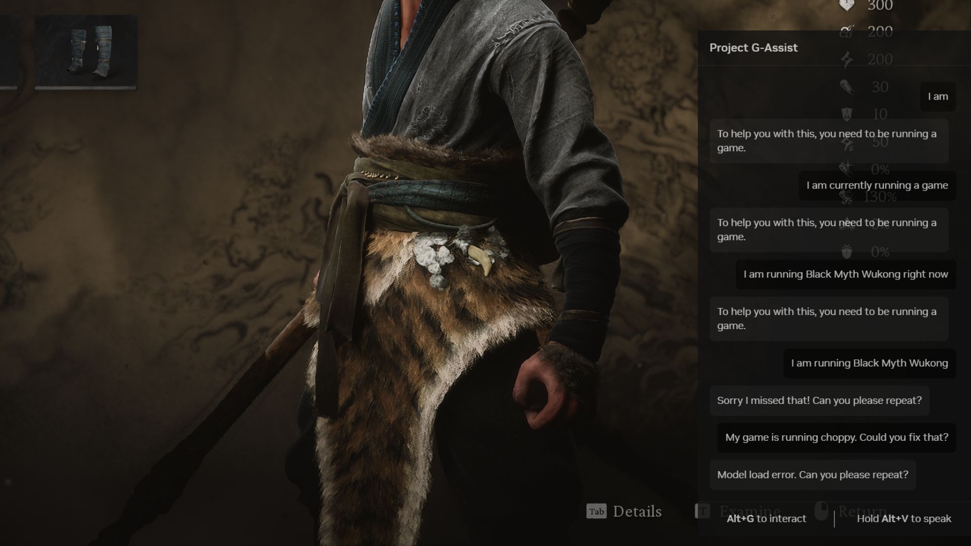 A screenshot of Nvidia's Project G-Assist in front of Black Myth: Wukong