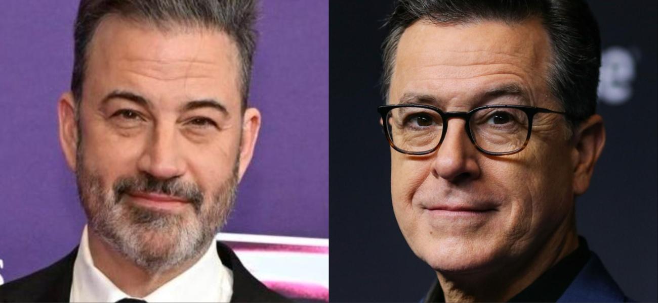 Collage of Jimmy Kimmel and Stephen Colbert