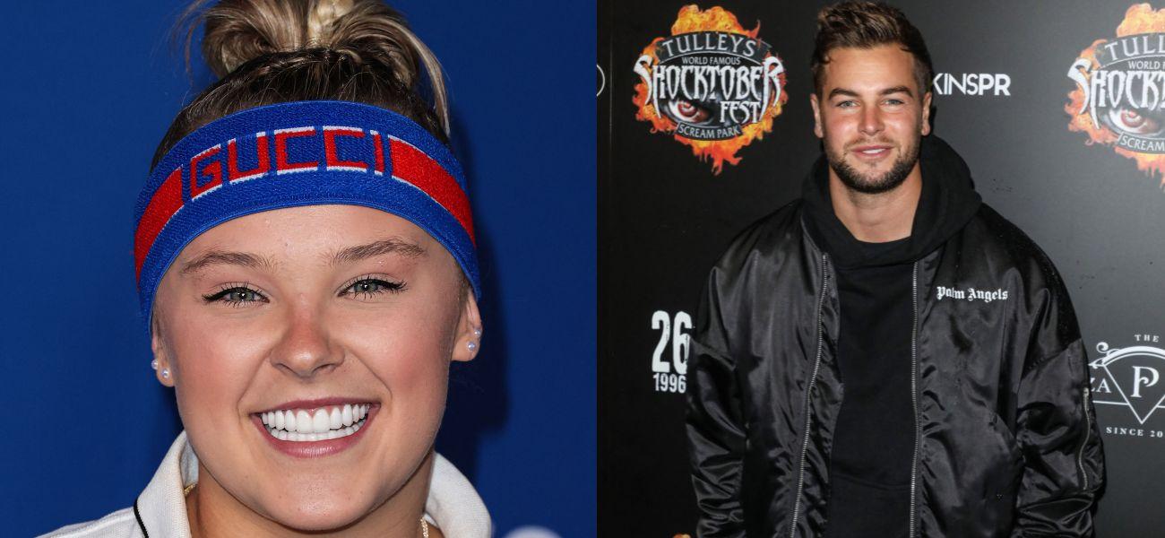 Photo collage of JoJo Siwa and Chris Hughes.