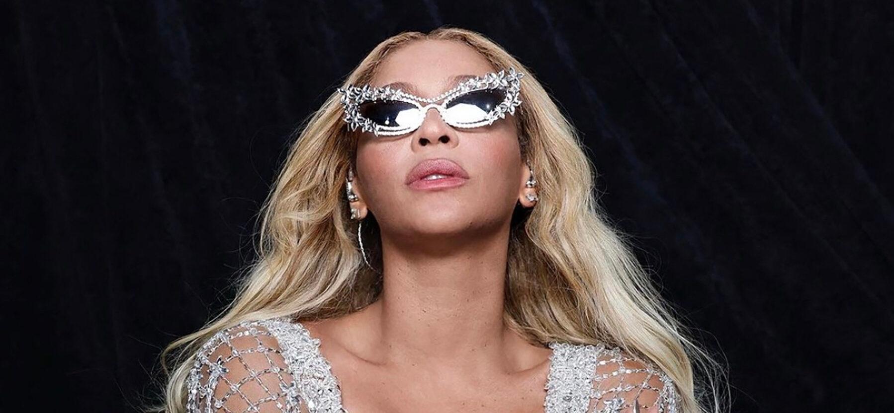 Beyonc&eacute; stuns in glittering ensemble by Brazilian brand PatBo during Renaissance tour.