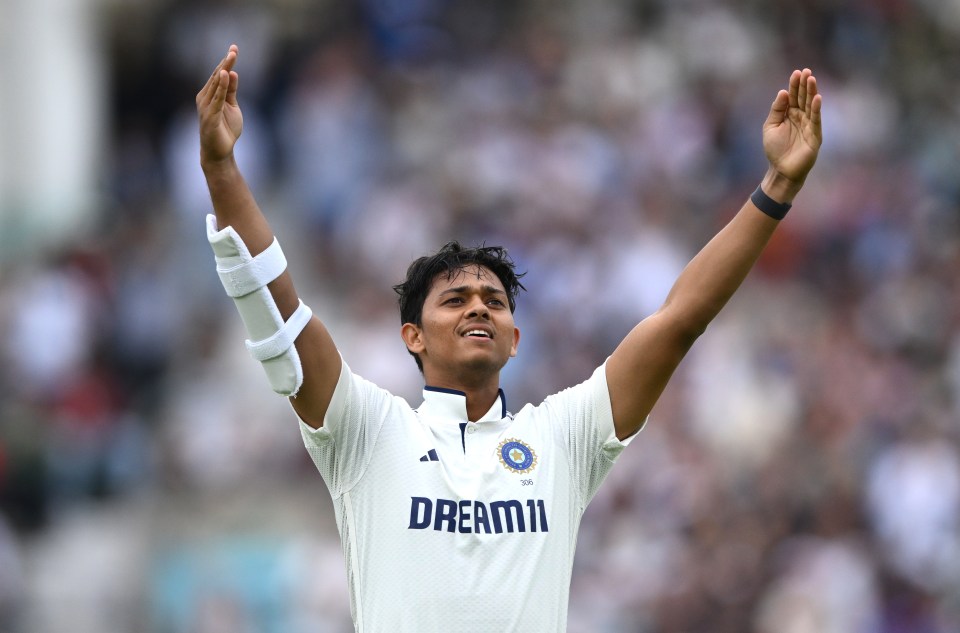 LONDON, ENGLAND - AUGUST 02: India batsman Yashasvi Jaiswal celebrates his century during day three of the Fifth Test Match between England and India at The Kia Oval on August 02, 2025 in London, England. (Photo by Stu Forster/Getty Images)