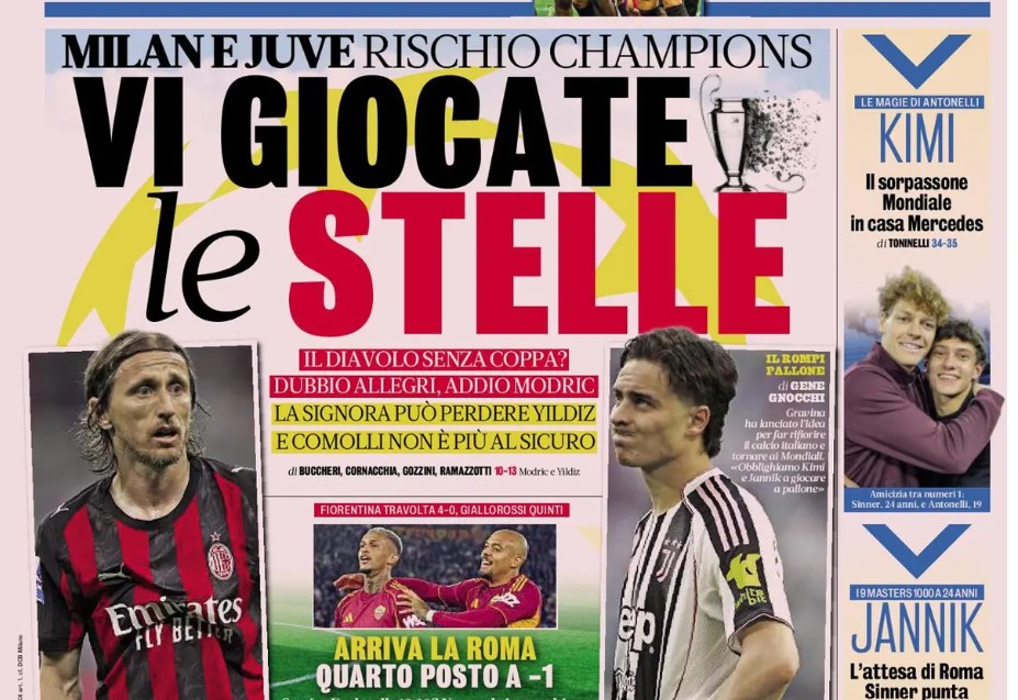 Today&rsquo;s Papers &ndash; Milan and Juventus risk, Inter change