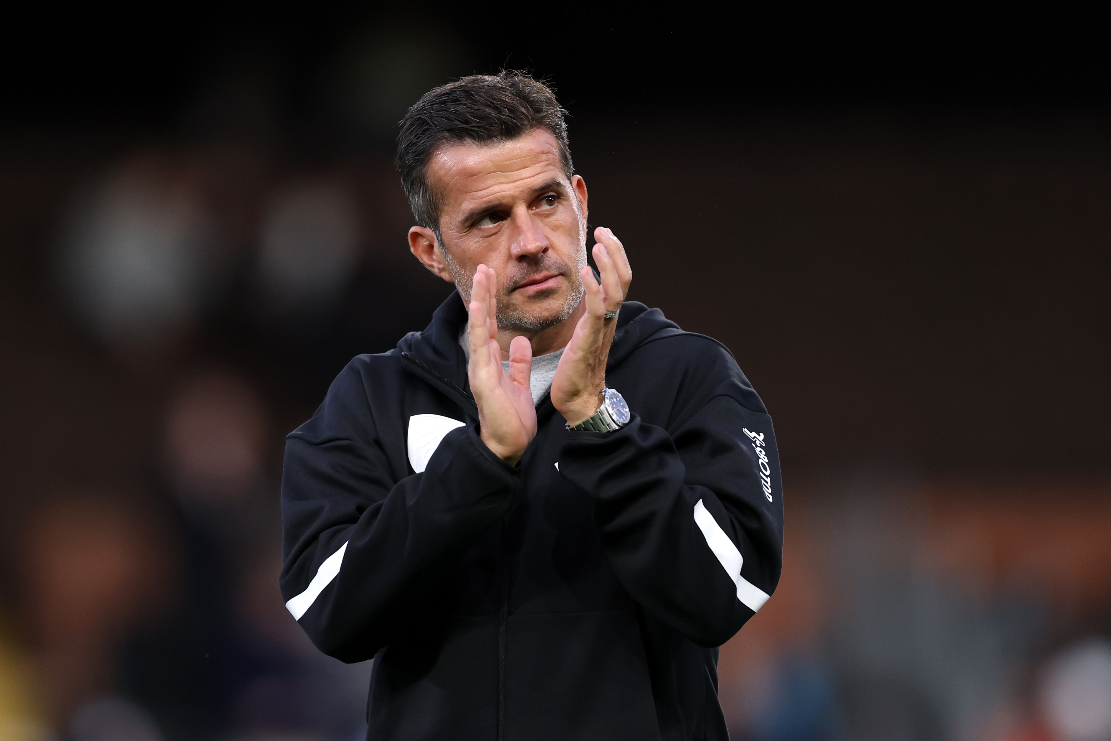 LONDON, ENGLAND - AUGUST 27: Marco Silva, Manager of Fulham, applauds the fans prior to the Carabao Cup Second Round match between Fulham and Bristol City at Craven Cottage on August 27, 2025 in London, England. (Photo by Justin Setterfield/Getty Images)