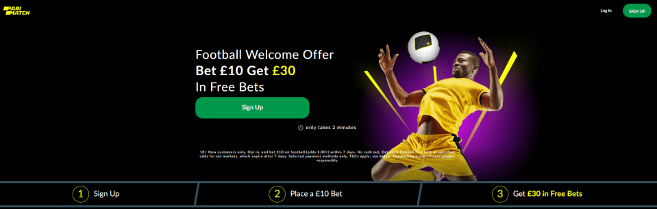 Parimatch betting offer screenshot