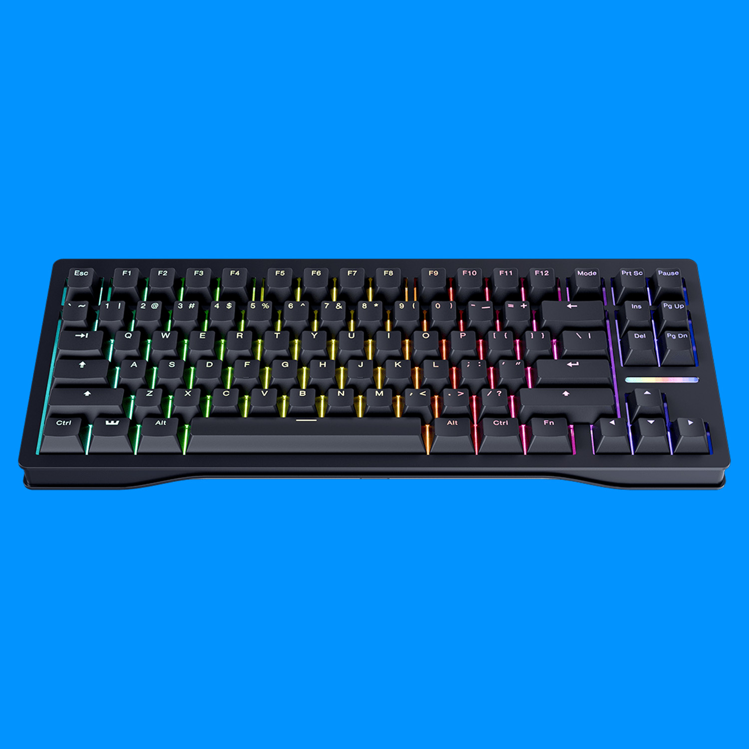 Wooting keyboard on a blue background.
