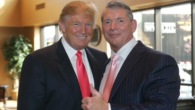 Donald Trump and Vince McMahon attend a press conference about WWE, June 2009.