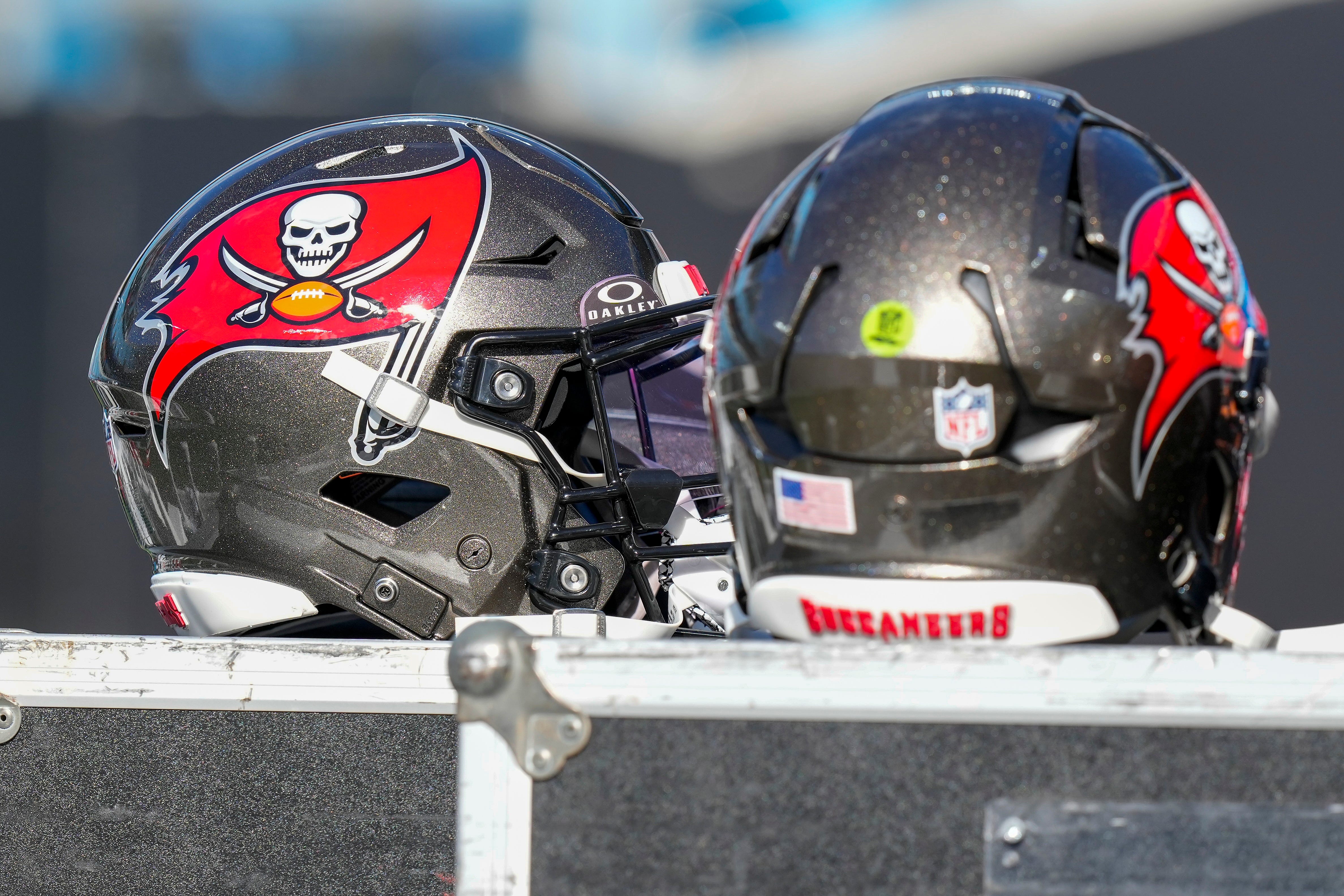 Tampa Bay Buccaneers helmets.