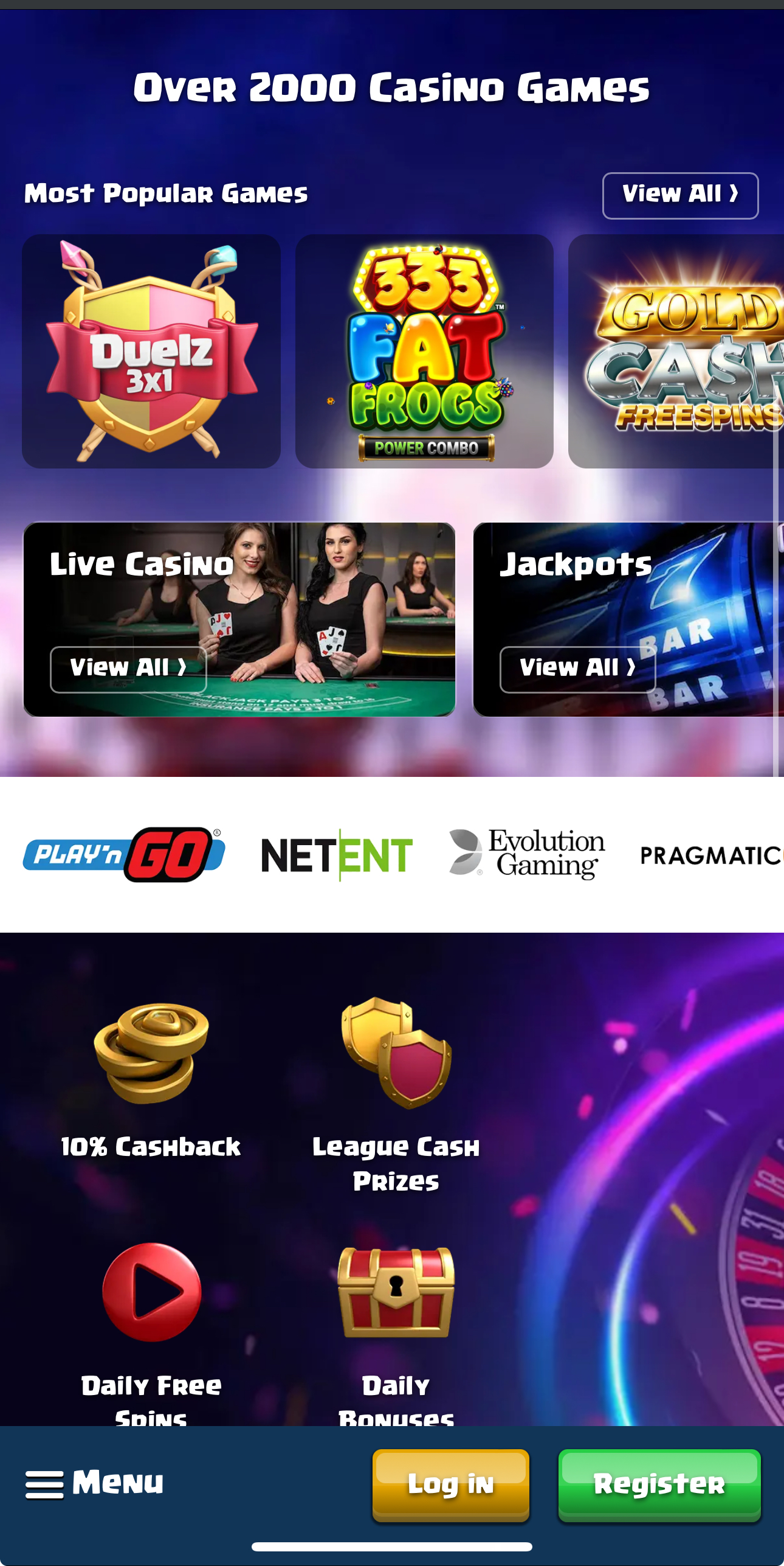 Online casino game selection with bonus offers.