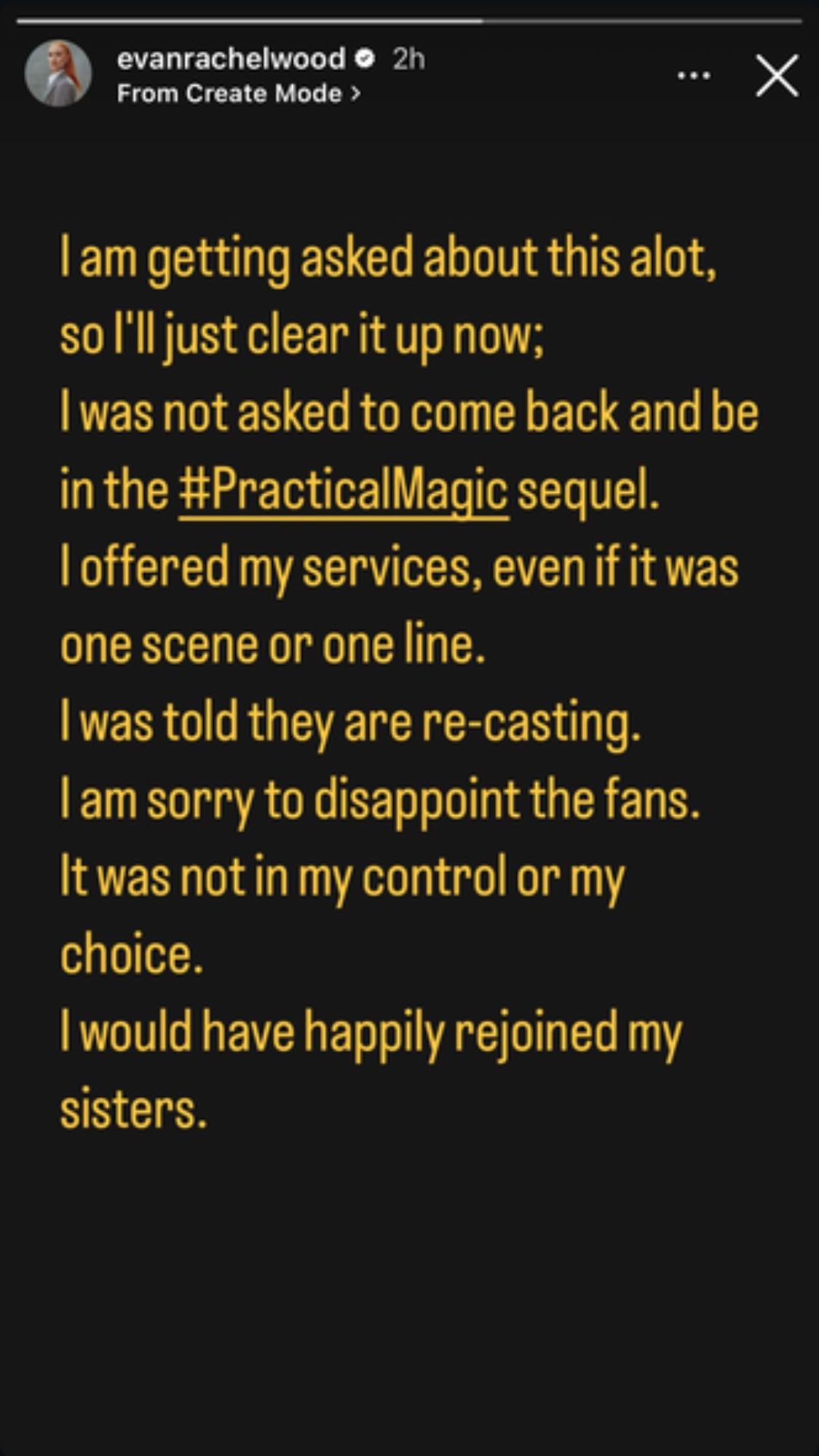 Why Evan Rachel Wood Wont Return For Practical Magic 2