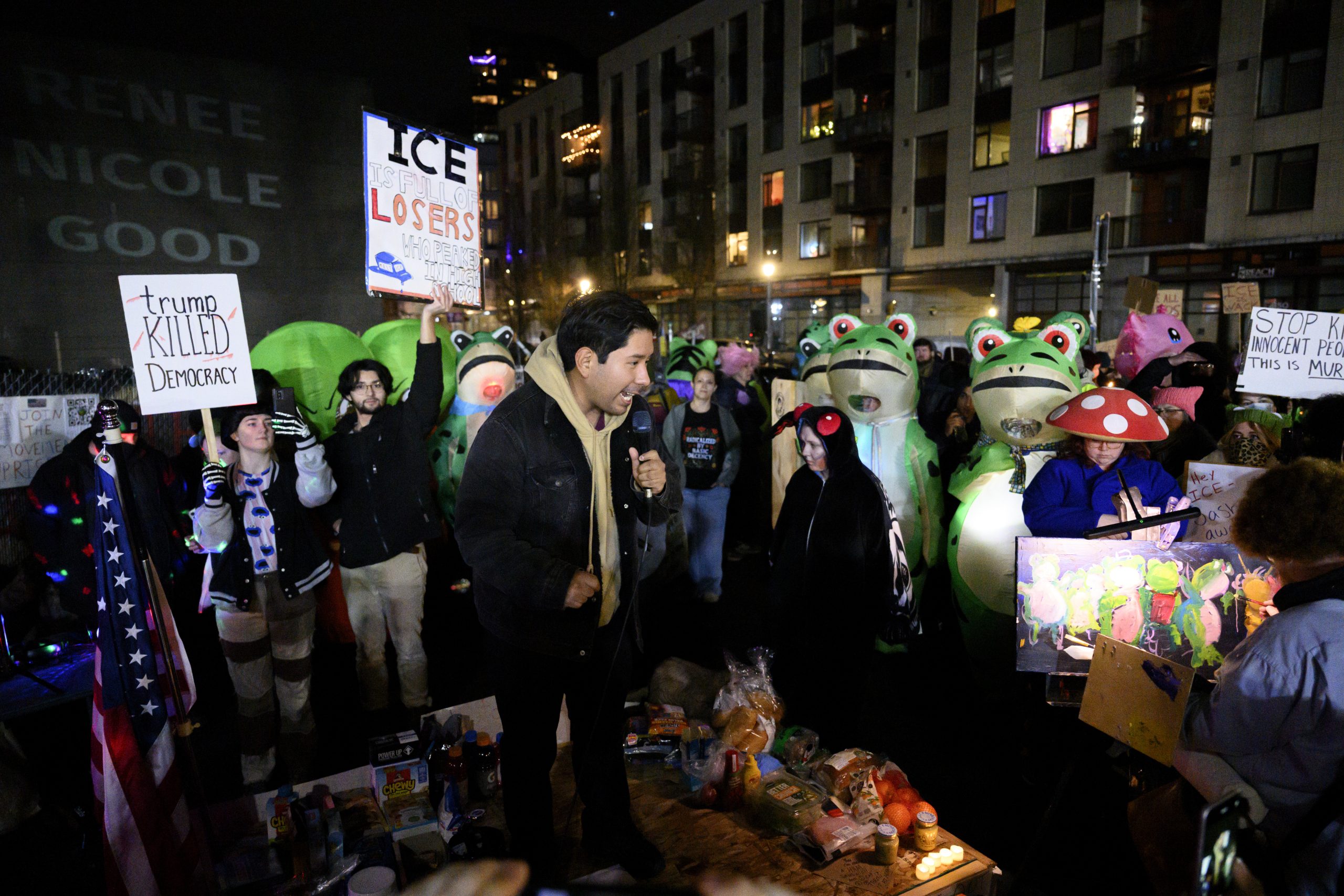 Oregon State Rep. Ricki Ruiz speaks during an anti-ICE protest at the U.S. Immigration and Customs Enforcement (ICE) building on January 10, 2026 in Portland, Oregon. Photo by Mathieu Lewis-Rolland/Getty Images