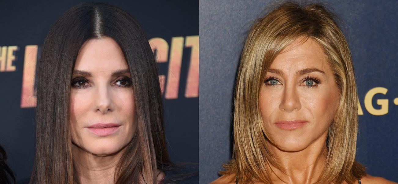 A photo collage of Sandra Bullock and Jennifer Aniston