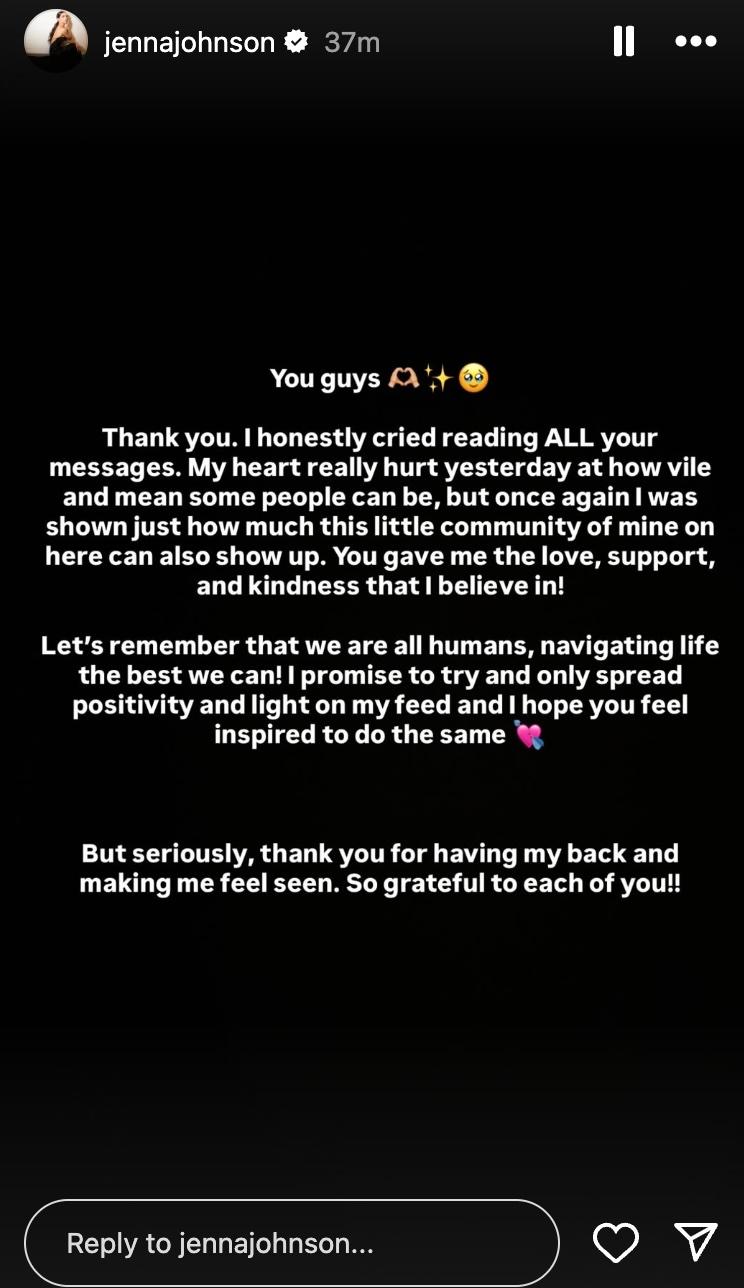 Jenna Johnson shares message 