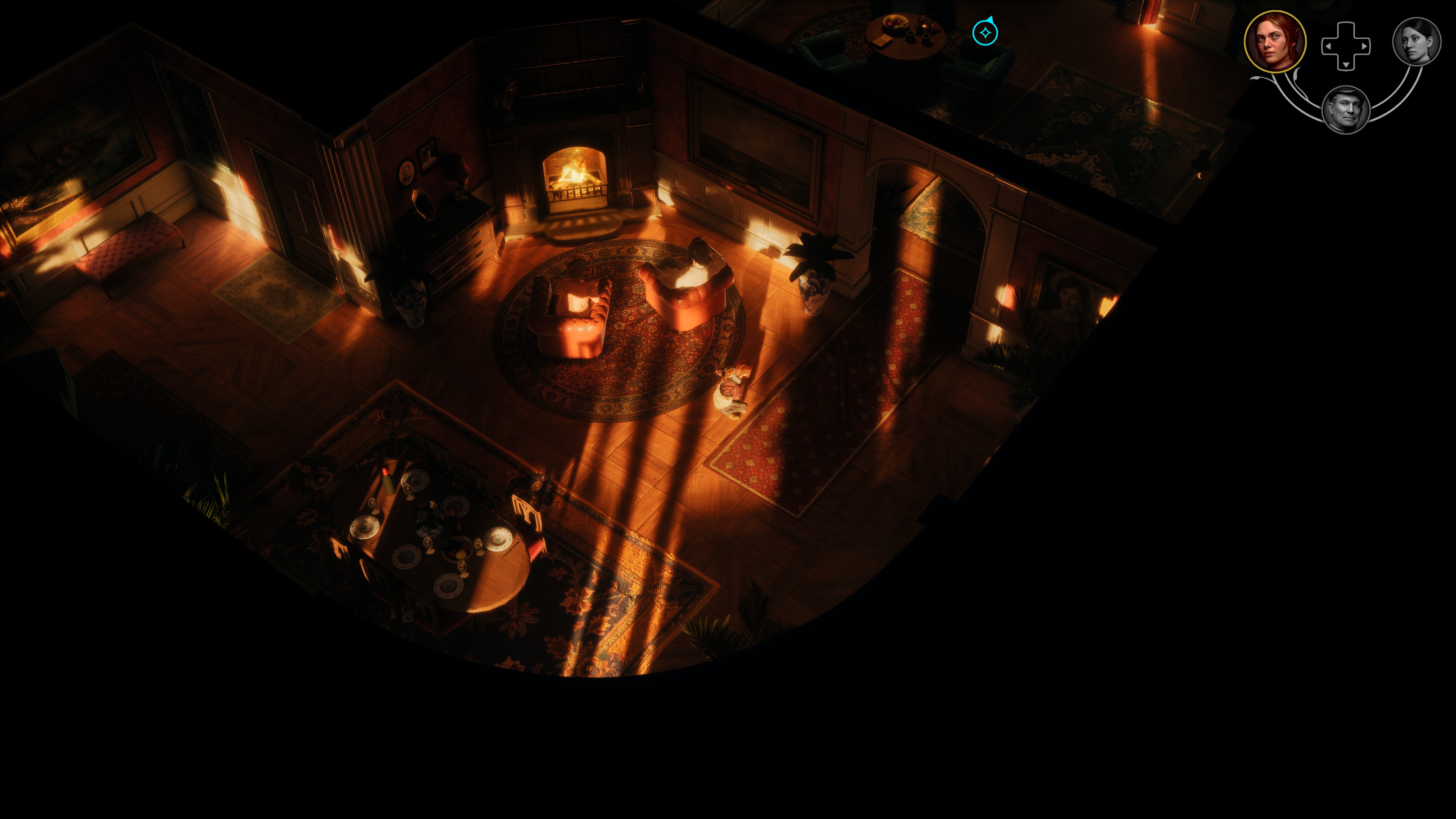 Sneaking through an occupied living room.