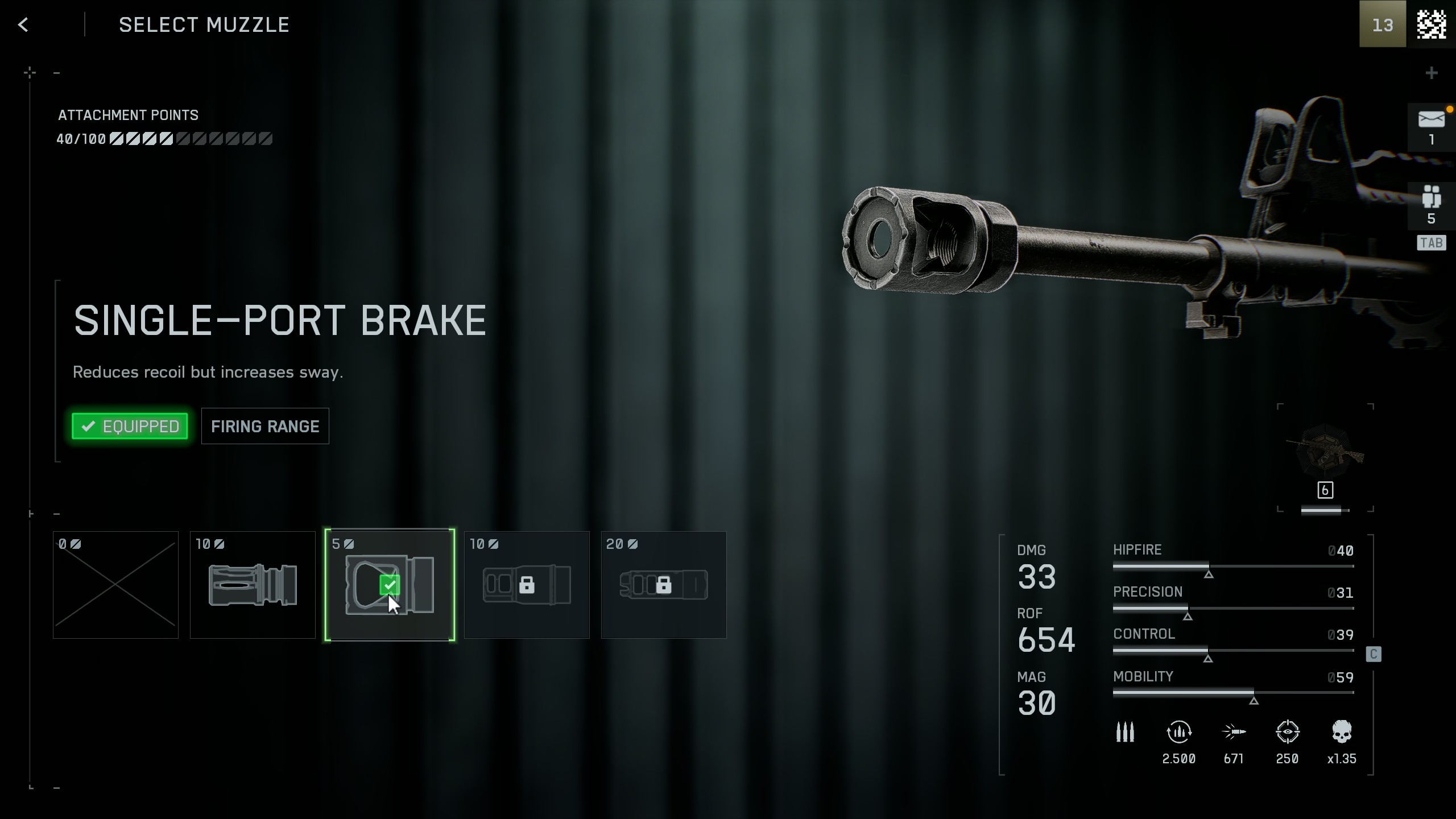 Battlefield 6 attachment recoil: The Single-Port Brake muzzle in the gunsmith menu.