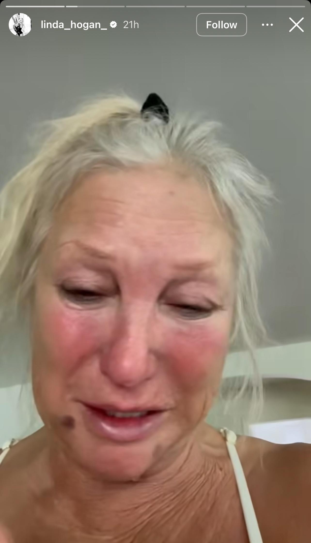 Huld Hogan's ex-wife Linda Hogan crying in Instagram video