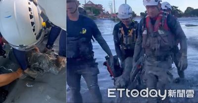 泥濘中「露出一顆頭」！狗困黑泥險滅頂&hellip;隊員手挖40分鐘救出