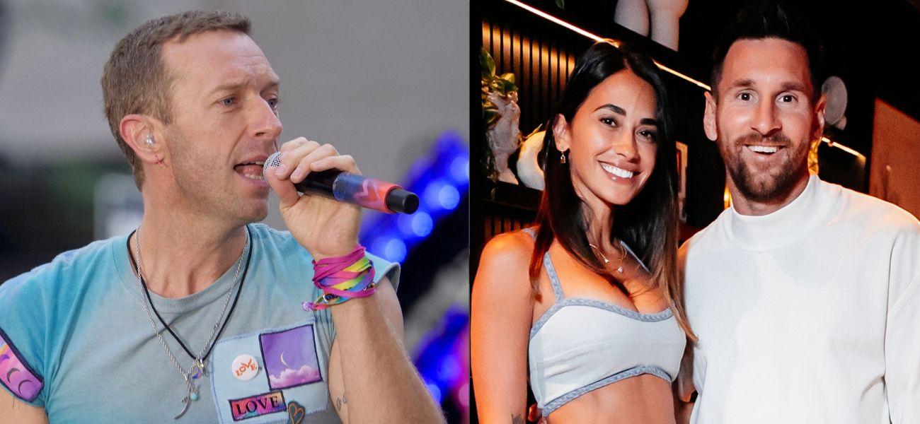 Coldplay (left) Lionel Messi and wife (right)